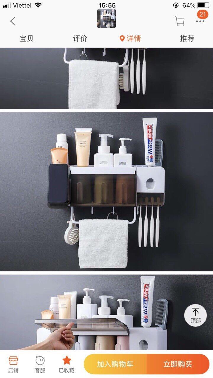 Giá để đồ nhà tắm kèm dụng cụ nhả kem đánh răng
